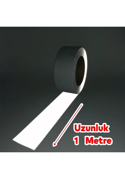 Badem10 Metalize Gri Renk Düz Desensiz En 10 Cm 1 Mt İkaz Bandı Reflektif Gece Parlayan Reflektörlü Bant