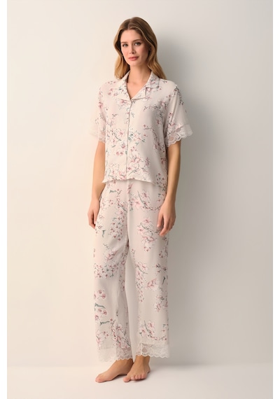 Suwen Beatrix Gömlek Yaka Pijama Takımı Sh26522660b1185 Bej
