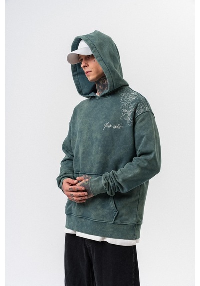 Respire Erkek Fierce Baskılı Yıkamalı Kapüşonlu Oversize Hoodie Yeşil