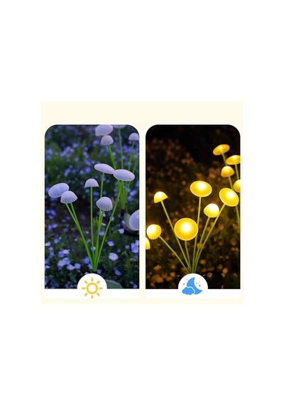 2 Adet Plastik Mantar Solar Bahçe Lambası Güneş Enerjili Led Dış Mekan Aydınlatma, Otomatik Sensör
