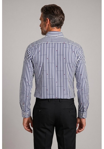 Bisse Lacivert Regular Fit Pamuk Çizgili Spor Yaka Kalın Gömlek Gm23k232057 C39