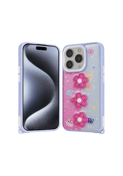 Zore İphone 15 Pro Kılıf Parlayan Simli Kabartma Figürlü Ogaa Cevze Kapak - Yeşil