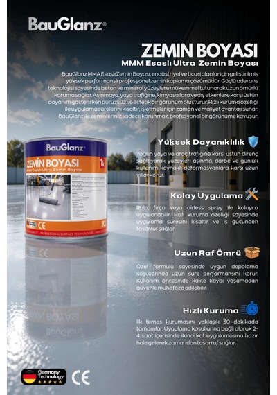 Mma Esaslı Ultra Zemin Boyası Hızlı Kuruyan Beton, Garaj, Otopark Ve Fabrika Boyası