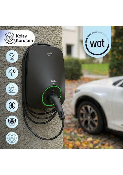 WAT Mobilite WAT Home 22 kW Güç 5mt. Dahili Kablo & Ip55, Ik10- Koruma Seviyeli Ev Şarj Cihazı
