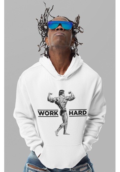 Sevbano Tasarım Arnold Bodybuilding Fitness Sporcu Baskılı Unisex Oversiz beyaz