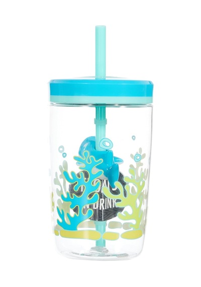 Ayrex Yüzen Köpek Balığı Pipetli Tritan Bardak 470 Ml, Mavi Diğer