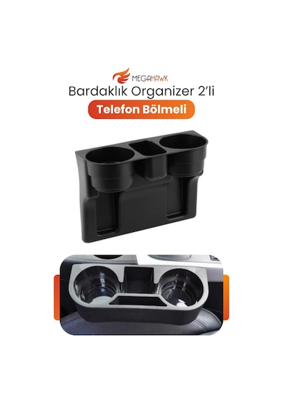 Araç Koltuk Arası Bardaklık Organizer 2 Li Gözlü Telefon Bölmeli Araç İçi Düzenleyici
