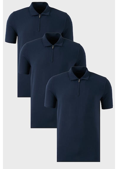 Buratti Streç Pamuklu Regular Fit Yarım Fermuarlı 3'Lü Paket Erkek Polo Yaka T Shirt 5902972S3 Indigo-Indigo-Indigo