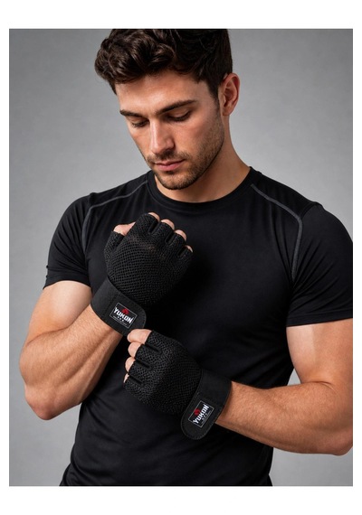 Yukon Kısa Bilek Sargılı Spor Bisiklet Fitness Eldiveni M Siyah