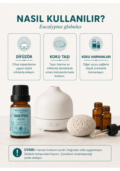 Minia Bahçe Bitki Ve Sanat Atölyesi Okaliptüs Uçucu Yağı Saf ve Katkısız Bitkisel Uçucu Yağ 10 ML