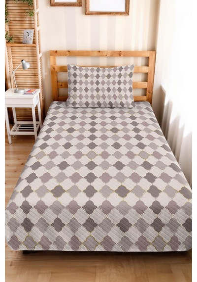 Gri Geometrik Modern Genç Odası Tek Kişilik Pike Takımı-vizon Ekru 160x220 Cm Kapitone Yatak Örtüsü Mahmur Kül Melodisi