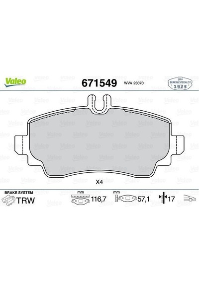 Valeo 671549 - Fren Balatası On Mercedes A-class W168 99 04