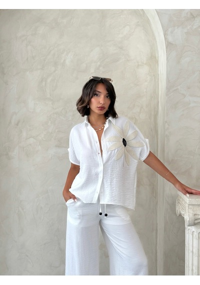 Verymoda Çiçek Detaylı Gömlek D2890 Krem