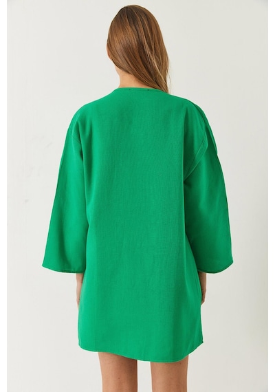 Shade Kadın Keten Dokulu Kısa Basic Kimono 60261496 - Yeşil