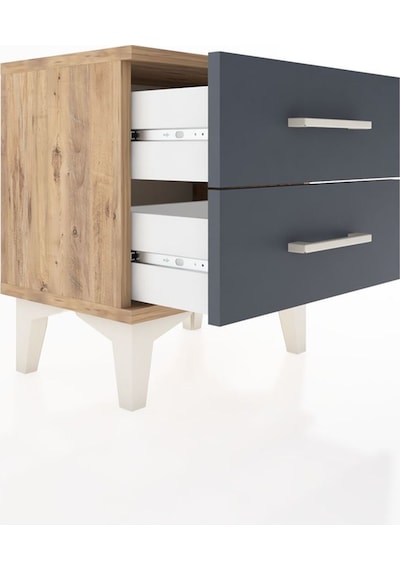 Arges Komodin 2 Çekmeceli 44x30x48 Çam-antrasit Atlas Çam