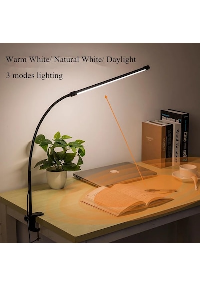 Led Masa Lambası 12w Usb Güç Girişli, Esnek Kol, Klipsli Tasarım, 3 Renk Sıcaklığı 2800k/4200k/6000k , Kı