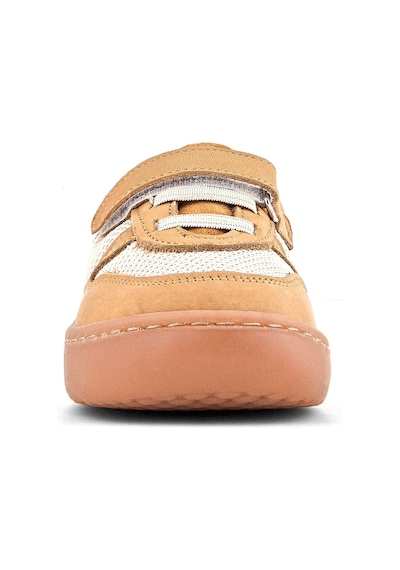 Rakerplus Bob Hakiki Deri Taba Krem Barefoot Cırtlı Lastikli Bebek Sneaker Ayakkabı Taba