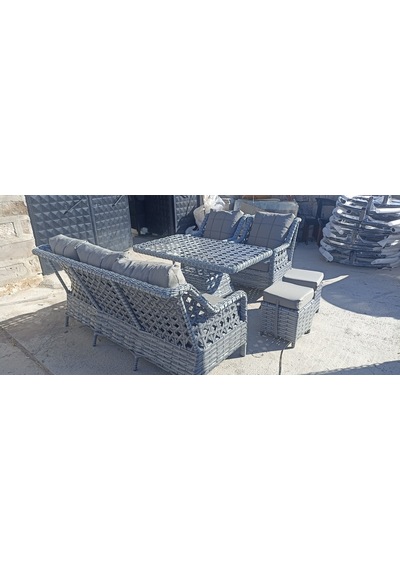 Neps Metal Gri Rattan Bahçe Ve Balkon Takimi 3+1+1 Arti Masa 2 Puf Minder Ve Temperli Cam Neps Metal Gri Rattan Bahçe Ve Balkon Takimi 3+1+1 Arti Masa 2 Puf Minder Ve Temperli Cam