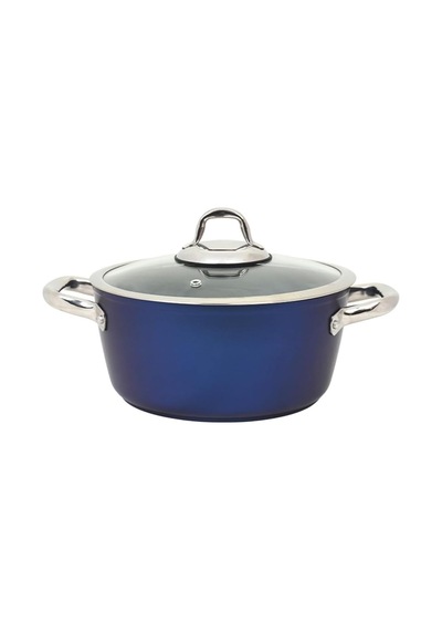 Master Titanium 24cm Tencere, Çelik Kulp, Özel Çerçeveli Cam Kapak Metalik Mavi 12v