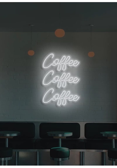 Coffee Coffee Coffee Yazılı Neon Tabela Beyaz