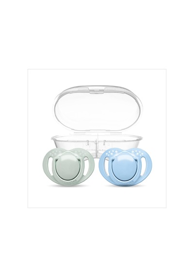 Ortodontik Silikon Emzik 2'li Powder Green&blue 12+ Ay Sterilizasyon/saklama Kutulu 3 Adet