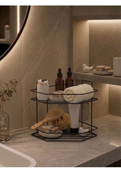 Konak Alışveriş Siyah Banyo Köşelik 2 Katlı