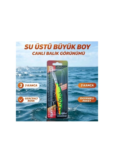Büyük Boy Su Üstü Balık Yemi Canlı Balık Görünümlü Renkli 3 Üçlü Kancalı Yüksek Aksiyonlu