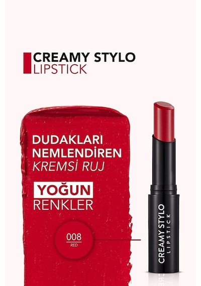 Flormar Yarı Parlak Stick Ruj- Creamy Stylo Lipstick -008 Red-8682536013680