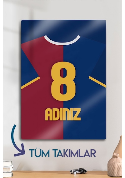 Parlak Metal Levha Üzerine - İsim Yazdırmalı Taraftar Forma, Tüm Takımlar, Barca