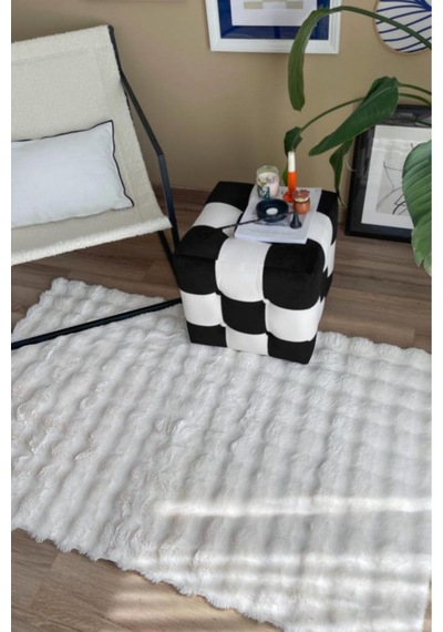 Yıkanabilir Yumuşak Bubble Peluş Post Shaggy Çocuk Odası Oturma Odası Salon Mutfak Halısı Molecule Beyaz