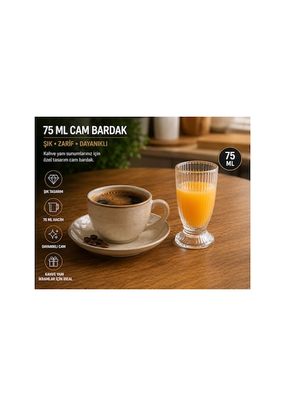6 Lı Ayaklı Meşrubat Bardağı Seti Şık Çizgili Cam, Su Ve İçecek Sunum Bardağı Beyaz
