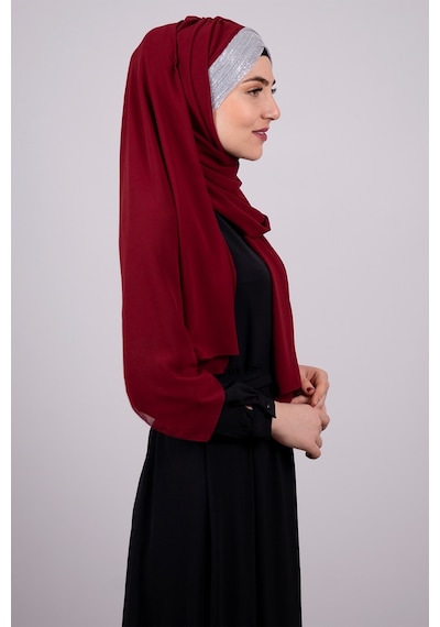 Hürrem Bone Bordo-gümüş Arkadan Bağlamalı Şal Şifon Üç Bantlı Simli Pileli 1835 1601