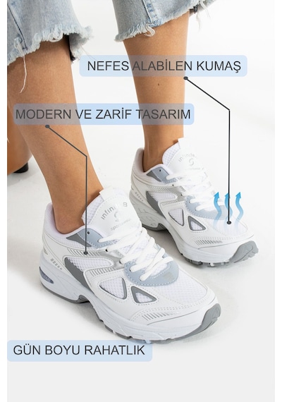 Kadın Beyaz Spor Ayakkabı Günlük Rahat Air Taban Sneaker N110