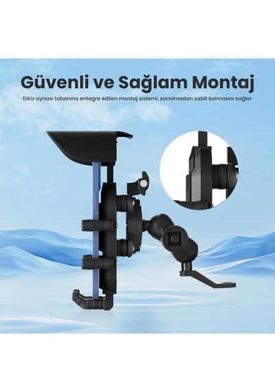 Bmph05 Güneş Ve Yağmur Korumalı Ayna Bağlantılı 360 Derece Ayarlanabilir Güneşlikli Motosiklet Bisiklet Scooter İçin Universal Telefon Tutucu