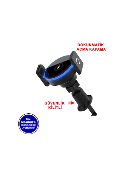 15w Kablosuz Hızlı Şarjlı Magsafe Uyumlu Otomatik Kelepçeli Araç Telefon Tutucu Çift Montaj Seçeneği