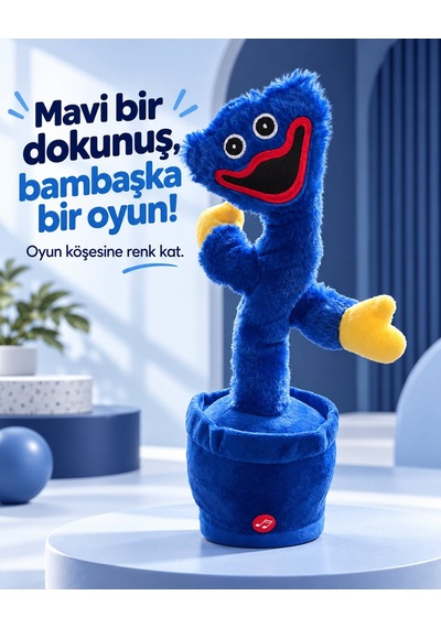 Misan Oyuncak Mavi Canavar Peluş Oyuncak 32 Cm Saksılı, Sarı Elli Tasarım