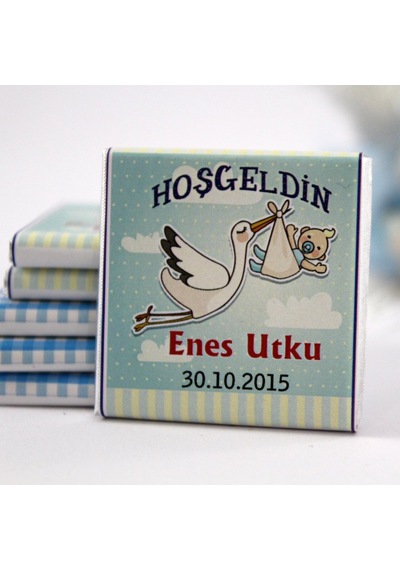 Dark Brown Hoşgeldin Bebek Çikolatası İsim ve Tarih Yazılabilen Hediye Çikolata EBK6 48 Adet