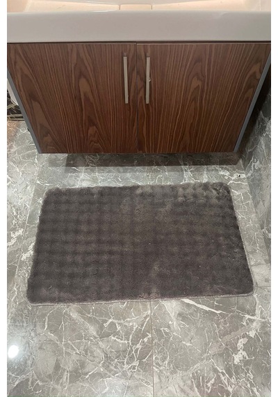 Modern Bubble Yıkanabilir Kaymaz Peluş Banyo Paspası Halısı 2'li Klozet Takımı 60x100 Ve 50x60 Antrasit