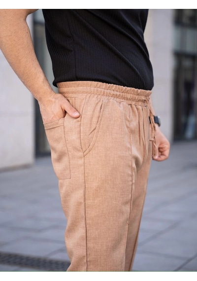 Wear Vexel Erkek Keten Cepli Çıma Dikişli Jogger Buggy Pantalon Rahat Kalıp - Kahverengi Çok Renkli