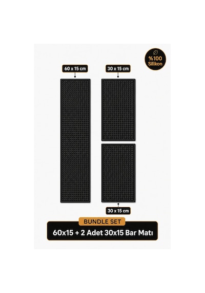 Siliconly 3 Lü %100 Silikon Bar Matı Seti 60x15 Cm + 2 Adet 30x15 Cm Kaydırmaz Mat