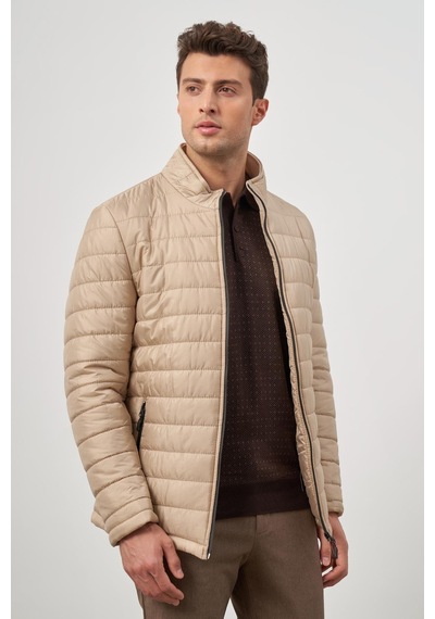 İmza Bej Kapitone Hakim Yaka Düz Yırtmaçsız Tam Astar Slim Fit Classic Mont 1007245155 Bej