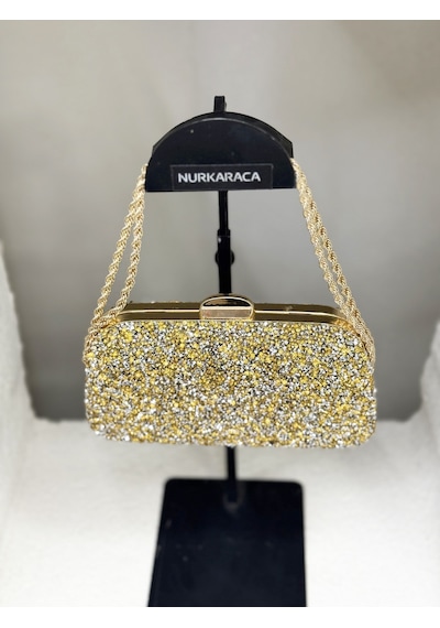 Nurkaraca 25y2407 Zincir Saplı Taşlı Kasalı Abiye Çanta Kadın 19x12cm