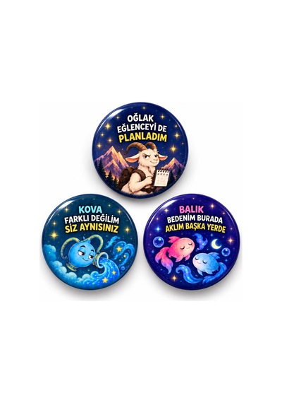 Oğlak Kova Ve Balık - 3 Lü 58mm Rozet Seti Çok Renkli