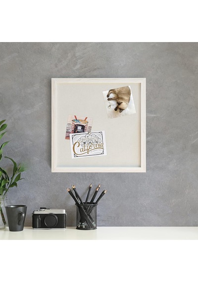 Rustik Keten Bülten Tahtası, 35,56 Cm X 35,5 Cm, Beyaz Ahşap Stil Çerçeve, Endüstriyel Sınıf Sabitleme Yüzeyi, İtme Pimleri Dahil