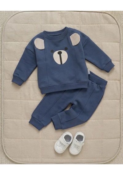 Minaminokids Alt Üst Takım Erkek Bebek Lacivert Kulaklı Baskılı Kışlık
