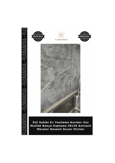 Stil Sahibi Ev Yenileme Koridor Süs Mutfak Banyo Kaplama 30x30 Antrasit Mermer Desenli Duvar Sticker