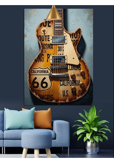 Eski Tarz Gitar Dekoratif Kanvas - Mdf Ahşap Tablo