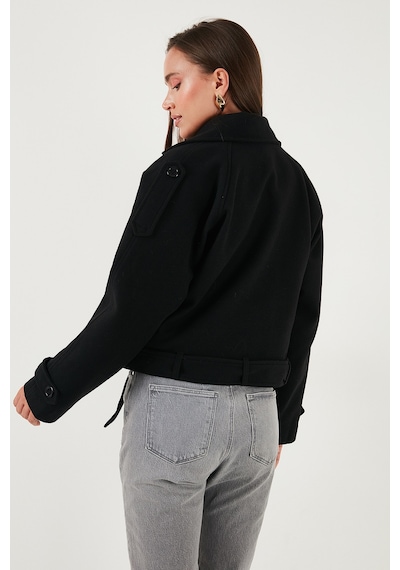 Lela Pamuklu Regular Fit Yumuşak Dokulu Kaşe Kısa Bayan Kaban 6810286 Siyah