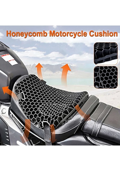 Tex Motor Motosiklet Konfor Sele Pedi - 3d Jel Petek Yapılı Darbe Emici Nefes Alabilir Sele Yastığı Üniversal