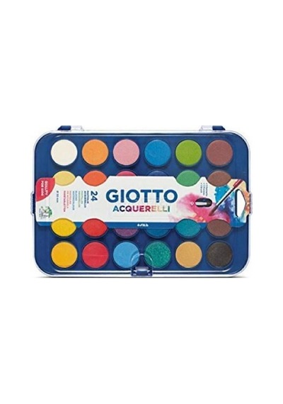 Giotto Acquerelli 24 Renk Suluboya Seti - 30 Mm Yuvarlak Tablet, Plastik Kapağa Sahip Karışık